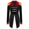 Womens Circus Ringmaster Costume Tuxedo Party Showman Tailcoat Blazer Stand Collar Fringed Shoulder Board Velvet Jacket Coat