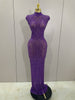 Sexy Sparkly Crystal Diamonds Mesh See Through Long Dress Women Elegant Party Costume Singer Stage Performance Outfit