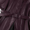Lady Retro Burgundy Belted Leather Jacket Solid Stand Collar Long-sleeved Cropped Coat Women Daily Street Outerwear