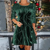 Women's Print Casual Christmas Dress Vintage Chic Pattern Mini Dresses Autumn Winter Sequins Club Party Dress