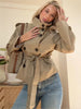 Lapel V-neck Belt Trench Coat Women Lace Up Full Sleeve Button Short Thin Windbreak Lady Daily Street Outerwear