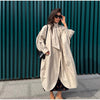 Elegant Khaki Women's Trench Coat Long Autumn Loose Stand Collar Full Sleeved Single Breasted Pocket Side Split Windbreaker