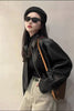 Black PU Leather Women Jackets Korean Zipper Biker Short Jacket Woman Autumn Winter Casual Loose Turndown Collar Coat