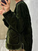 O-neck Retro Cotton Jacket Women Casual Pocket Green Velvet Coat Winter Long Sleeve Loose Warm Clothing Versatile F629