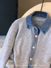 High-Quality Korean Denim Shirt Collar Stitching Fake Two-piece Sweater Women Cardigan Chic Knitted Coat Female Tops