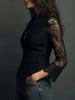 Elegant Sexy V Neck Lace Patchwork Women's Shirt Top See Through Long Sleeve Hollow out Single Button Slim Tops Blazer