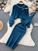 Winter Women Knitted Sets Breading Long Sleeve Pearl Sweater+Knitted Camis Dress Sets Sweater Suits