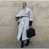 Detachable Triangle Shawl Long Puffer Coat Stand Collar Waist Tie Belt Button Solid Loose Women Coats Winter Commute Outfit