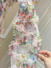 Hit Color Print Dresses For Women Round Neck Lantern Sleeve High Waist Folds Elegant Dress Female Clothing