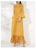 Maxi Dress Women High Neck Long Sleeves Stitching Tassel Hem Solid Color Dresses Female Party Clothing 2DB1143