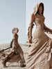 2 Pieces Set Women's Jacquard Knit Hooded Dress+Oversleeves Sets Desert Holiday Travel Wear Sand Dune Wasteland Style Dresses