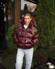 Women Solid Hooded Glossy Padded Jacket Long Sleeve Stand Zipper Fluffy Warm Coat Autumn Winter Chic Casual Street Jackets