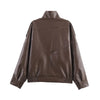 Solid Leather Moto Jacket For Women Winter Turtleneck Retro Coats Asymmetry Elegant Vintage PU Jackets