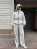Women Black Track Suit Jacket Two Piece Suit Zip Up Cinch Waist Coat Wide Leg Pants Lady Autumn Street Matching Set