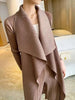 Pleated Long Trench Thin Temperament Solid Color Big Lapel Open Stitch Coat Female Coat Autumn 2C785