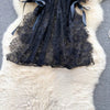 Lace Mesh Sensual Comfortable Mini Dress Women V Neck Lace-up Black Dress Sexy Party Hotsweet