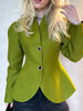 Women Elegant Peplum Blazer Olive Green Slim Fit Flared Hem Jacket Vintage Puff Sleeve Office Lady Coat