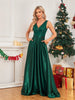 Elegant Sequins Evening Dress For Women Deep V-neck Satin Prom Party Green Dress Floor Length Blue Formal Gowns