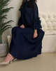Yudx Purple Pleated High Neck Maxi Evening Dress, Ruffle Sleeve Women's Wedding Guest Ramadan Party Dress