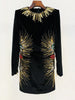 High Street Designer Women's Long Sleeve Sequined Rhinestone Diamonds Beaded Velvet Dress