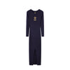 Spring Autumn Metal Deco Knitted Dress For Women Round neck Long Sleeve Split Slim Mid Length Sweater Dresses