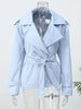 Solid Lace Up Short Windbreaker Women Elegant Full Sleeve Button Loose Chic Trench Coat Office Lady Daily Commute Outwear