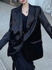 Women Silver Big Size Glossy Sensation Blazer Lapel Long Sleeve Loose Jacket Tide Autumn 31A0901