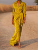 Casual Lapel V Neck Slim Long Dress For Women Spring Full Sleeve Solid Shirts Dress Elegant Lady Lace Up Split Party Dresses