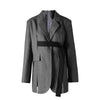 Contrast Color Ribbon Blazer Women's Notched Collar Loose Single Button Long Sleeves Split Suit Jacket