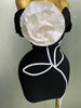 Women Sexy Off Shoulder White Flower Black Mini Bodycon Bandage Dress Celebrity Evening Club Elegant Party Gowns