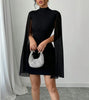 European and American Women's Round Neck Pit Bar Pearl Chiffon Cloak Wrapped Hip Dress for Women