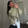Side Button Ruffle Blazer Detachable Ruffle Cuff Jacket Stand Collar Spring Office Retro Edgy Casual Women Blazer