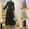 Women's Elegant Chic Maxi Dresses Turtleneck Lantern Sleeves Belted High Waist Pleated Long Dress Korean Style Robe Femme
