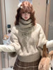 Cute twist knitted pullover cape sweater for women autumn and winter loose and thick high-neck design youthful mid-sleeved top