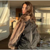 Women's Fur Patchwork Leather Jackets Furry Collar Slim Buttons Full Sleeve Female Coat Autumn Lady Street Outerwear