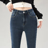 Winter Women's Warm Fleece Jeans Vintage Slim Flare Pants Elastic Korean Female Plush Velvet Thermal Denim Trousers