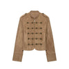 Women Slim Jacket Stand Collar Double Breasted Metal Button Decor Zip Front Cropped Outerwear Autumn Female Clothing