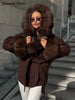 Elegant Faux Fur Thicken Jackets Women's Long Sleeves Pockets Patchwork Belts Hoodie Coat Winter Chic Warm Outerwear
