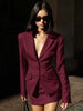 Wine Red Two Piece Set For Women Elegant Long Sleeve Single Breasted Blazers And Slim Simple Mini Skirts Sets