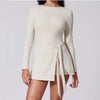 Womens High Neck Tennis Dress Long Sleeve Sarong Wrap Skirt Built in Shorts Golf Athletic Dress Workout Rompers