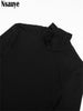 Casual Women Pullover Turtleneck Black Elegant Long Sleeve Midi Dress Ruffles Sexy Party Evening Night Club Dress