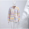 Hooded Rainbow Striped Knitted Cardigan Colorful Drop Shoulder Zipper Pockets Loose Sweater Autumn Women Sweet Casual Coat