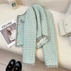 Women Elegant Tweed Jackets Chic O-neck Long Sleeve Tops Autumn Single-breasted Office Cardigan Coat Outerwear