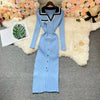 Brand Autumn Knitted Long Dress Women Y2K Embroidery Long Sleeve Bodycon Sweater Dress Streetwear Robe