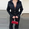 Black Denim Pant Sets Women's Two Pieces Set Slim Long Sleeve Shirt 2 Piece Sets Woman Outfit High Waist Flare Trousers Set