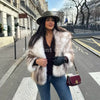 Winter Exclusive Striped Faux Fur Jacket Women Overcoat Brand Blogger Fluffy Fox Fur Collar Coat Outerwear