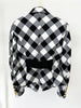 High Street Designer Jacket Women's Large Metal Buckle Black And White Checkered Slim Blazer