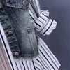 Fake Two Denim Shirts Women Spring Autumn Korean Joker Striped Denim Shirt Ladies Top Casual Jean Coat Female