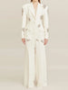 Designer Suit Women Beaded Diamonds Single Button Suit Blazer Wide-leg Pants Set 2PCS