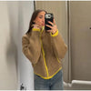 Spring Contrast Knitted Cardigan Jackets For Women Elegant Long Sleeve Pockets Zipper Sweater Street Lady Chic Outwear